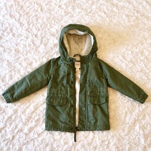 Cat & Jack 3T Olive Green Sherpa Lined Hooded Parka Jacket Toddler Coat